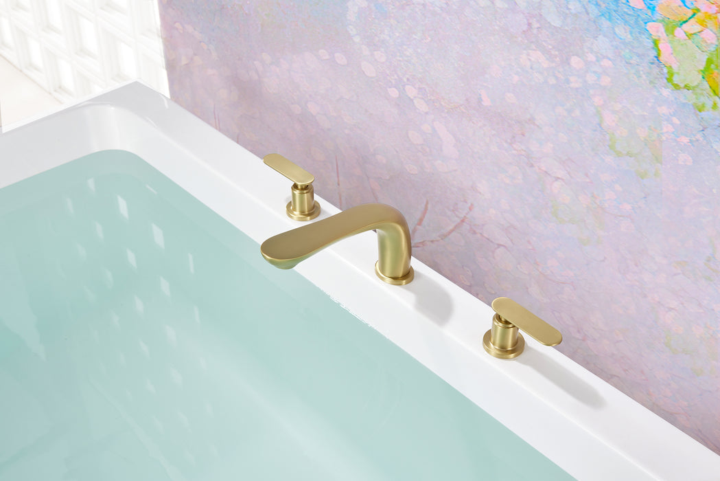 SITGES Classic Bathtub Faucet,2-Handle Brushed Gold Tub Filler,3-Hole Widespread Roman Tub Faucet,High Flow Deck Mount Bath Tub Faucet with Valve Included
