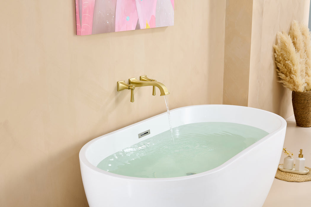 Wall Mount Tub Faucet,Brushed Gold High-Flow 2-Handle Tub Filler,10-Inch Square Spout with Engineered Curves, Solid Brass, Rough-In Valve Included,KOTTISAARI
