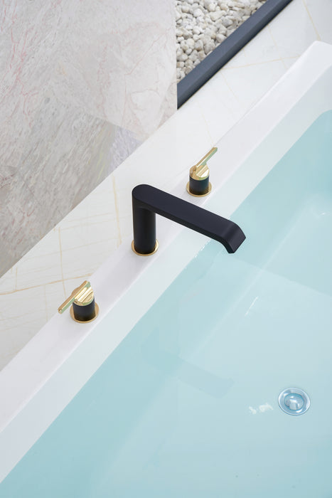 SITGES Polished Gold and Matte Black Heavy-Duty Roman Tub Faucet, Solid Brass High Flow Widespread Bathtub Faucet with Two Lever Handles, Deck Mount Tub Filler with Brass valve, cUPC Certified Water Supply Lines Assembly