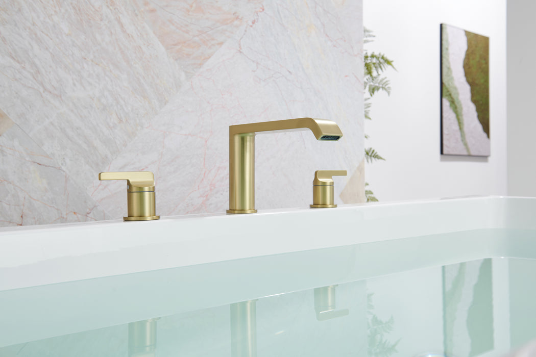 SITGES Brushed Gold Heavy-Duty Roman Tub Faucet, Solid Brass High Flow Widespread Bathtub Faucet with Two Lever Handles, Deck Mount Tub Filler with Brass valve, cUPC Certified Water Supply Lines Assembly