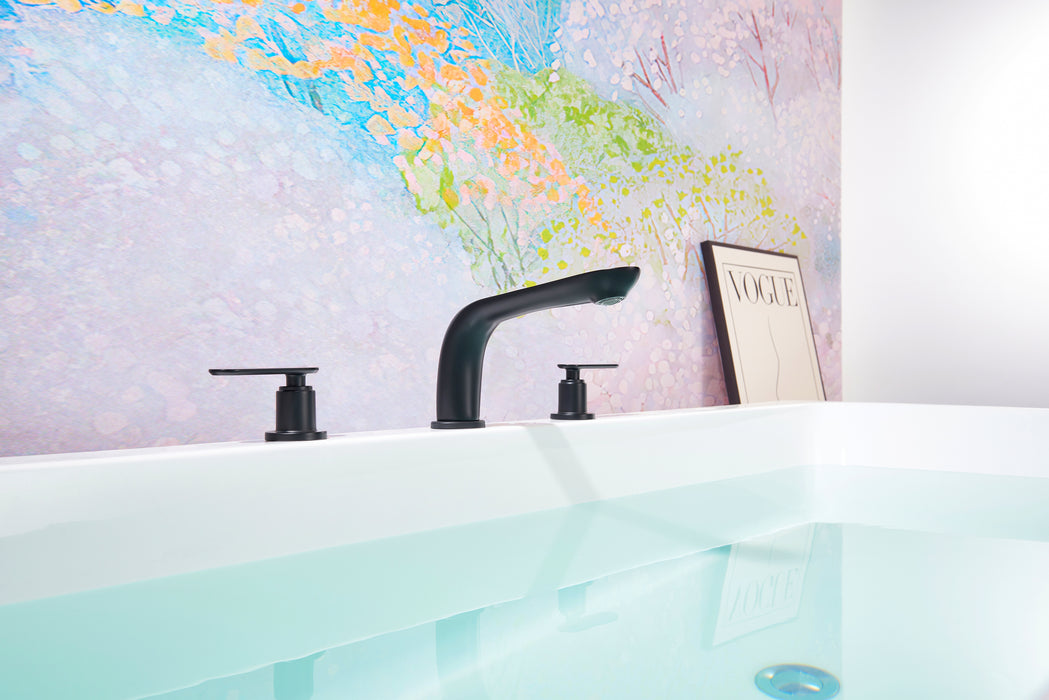SITGES Classic Bathtub Faucet,2-Handle Matte Black Tub Filler,3-Hole Widespread Roman Tub Faucet,High Flow Deck Mount Bath Tub Faucet with Valve Included