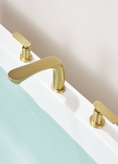SITGES Classic Bathtub Faucet,2-Handle Brushed Gold Tub Filler,3-Hole Widespread Roman Tub Faucet,High Flow Deck Mount Bath Tub Faucet with Valve Included