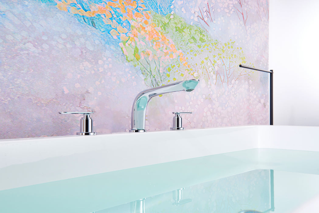 SITGES Classic Bathtub Faucet,2-Handle Chrome Tub Filler,3-Hole Widespread Roman Tub Faucet,High Flow Deck Mount Bath Tub Faucet with Valve Included