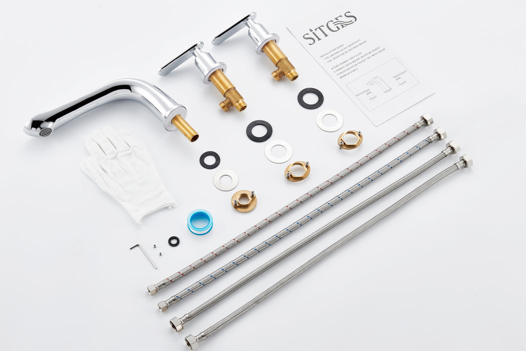 SITGES Classic Bathtub Faucet,2-Handle Chrome Tub Filler,3-Hole Widespread Roman Tub Faucet,High Flow Deck Mount Bath Tub Faucet with Valve Included