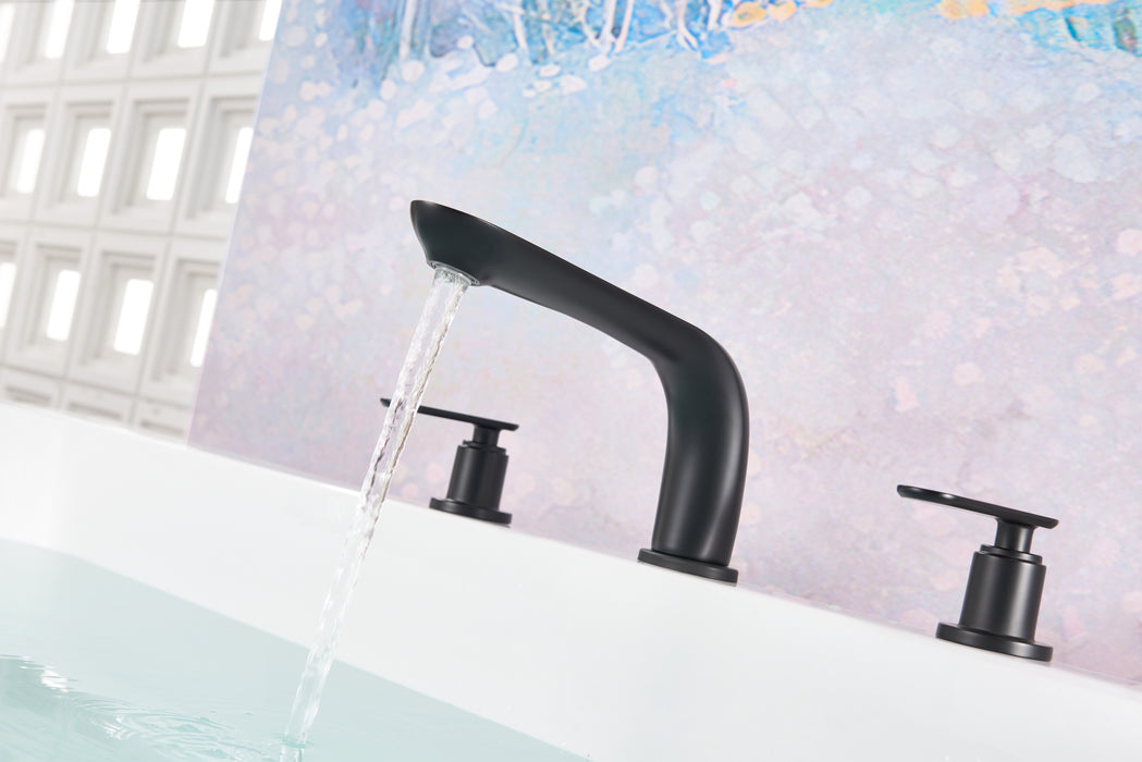 SITGES Classic Bathtub Faucet,2-Handle Matte Black Tub Filler,3-Hole Widespread Roman Tub Faucet,High Flow Deck Mount Bath Tub Faucet with Valve Included