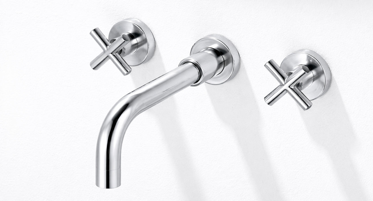 SITGES Chrome Bathroom Faucet, Double Handle Wall Mount Bathroom Sink Faucet and Rough in Valve Included (Brushed Nickel) (Copy)