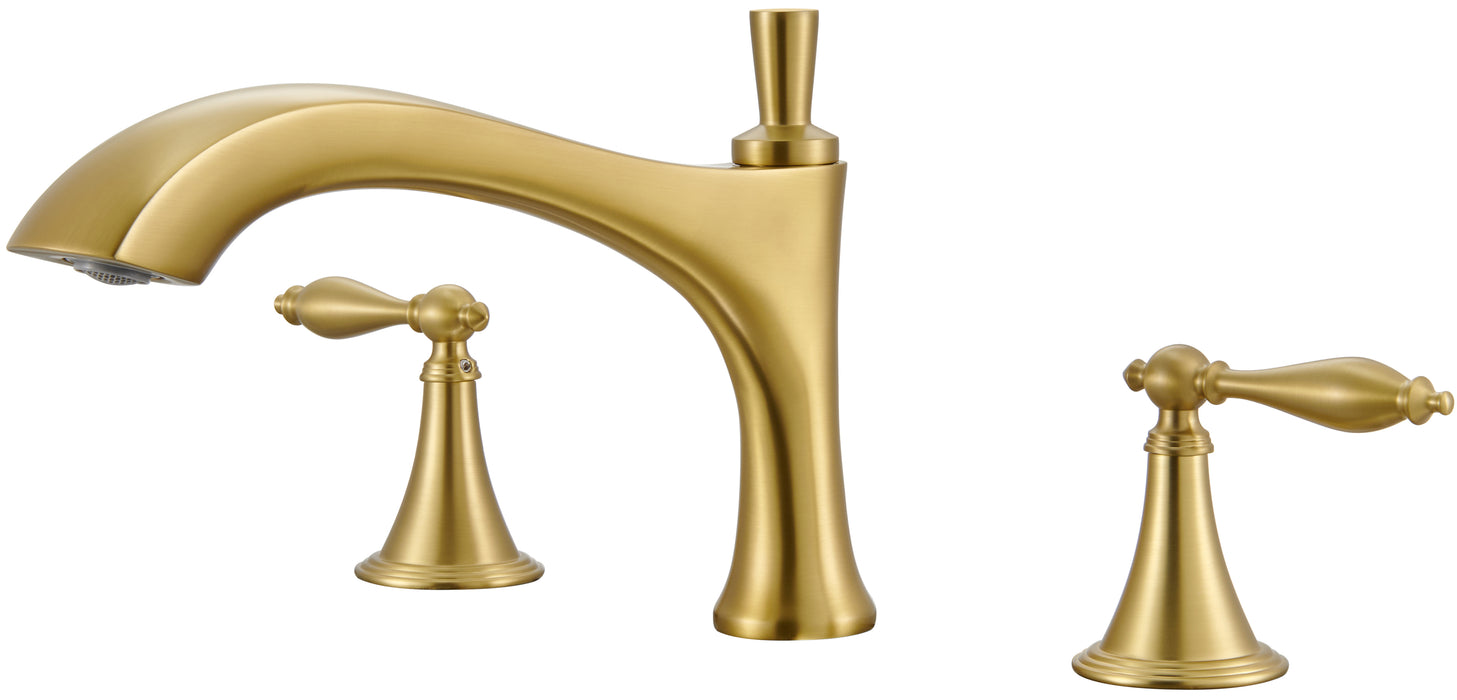 SITGES Antique-Inspired Brass Bathtub Faucet,2-Handle Medium Arc Roman Tub Faucet with Valve,Deck Mount Tub Filler,11-inch Spout,3-Hole Bath Tub Set in Brushed Gold,Crafted for Luxury