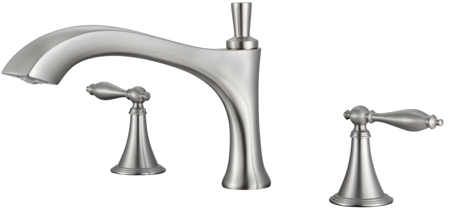 SITGES Antique-Inspired Brass Bathtub Faucet,2-Handle Medium Arc Roman Tub Faucet with Valve,Deck Mount Tub Filler,11-inch Spout,3-Hole Bath Tub Set in Brushed Nickel,Crafted for Luxury