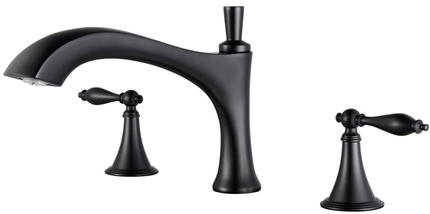 SITGES Antique-Inspired Brass Bathtub Faucet,2-Handle Medium Arc Roman Tub Faucet with Valve,Deck Mount Tub Filler,11-inch Spout,3-Hole Bath Tub Set in Matte Black,Crafted for Luxury