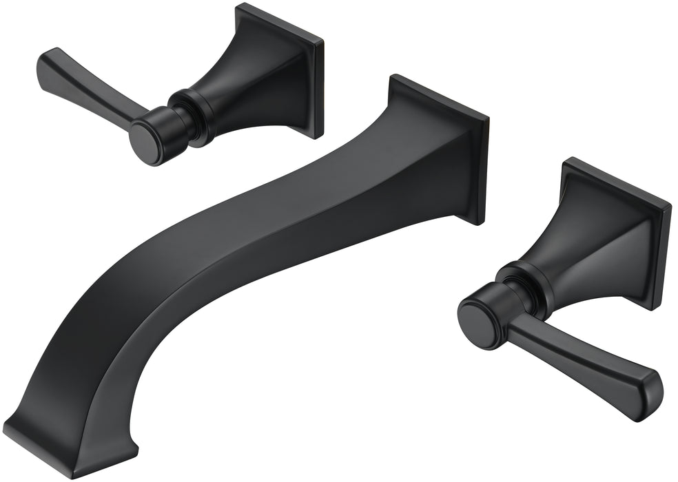 Wall-Mount Tub Faucet,Matte Black High-Flow 2-Handle Tub Filler,10-Inch Square Spout with Engineered Curves, Solid Brass, Rough-In Valve Included,KOTTISAARI