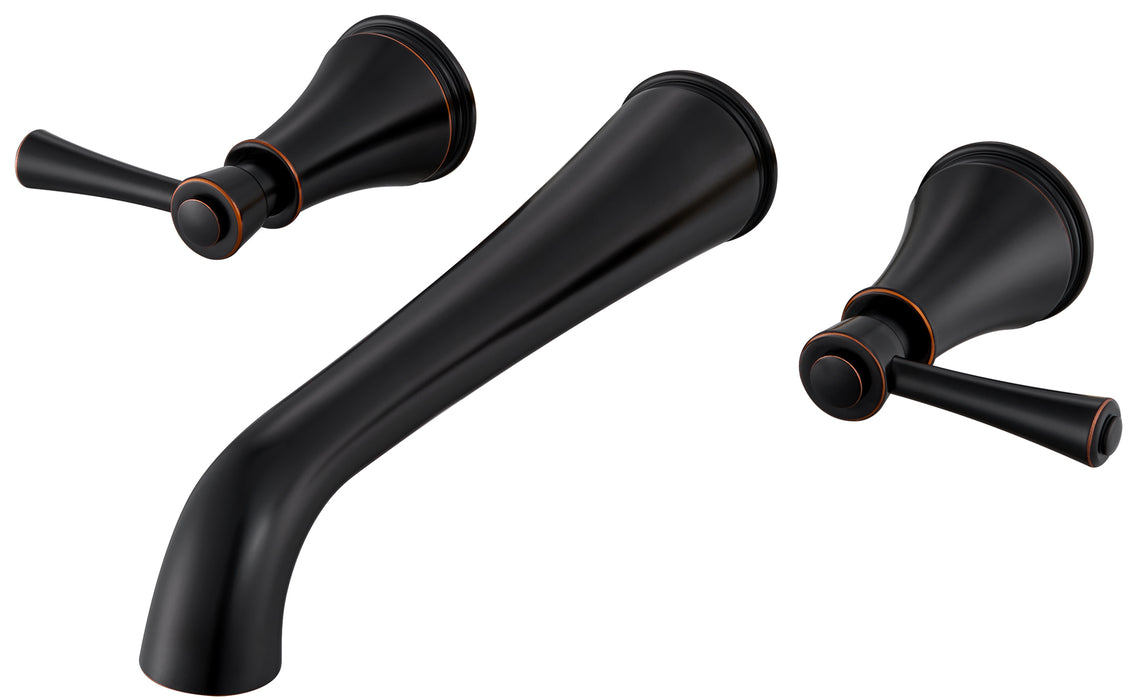 Copy of SITGES High Flow Oil Rubbed Bronze Wall Mount Bathtub Faucet with Two Level Handles, Extra-long 10.5" Spout Reach Solid Brass Wall Tub Filler with Rough-in Valve included