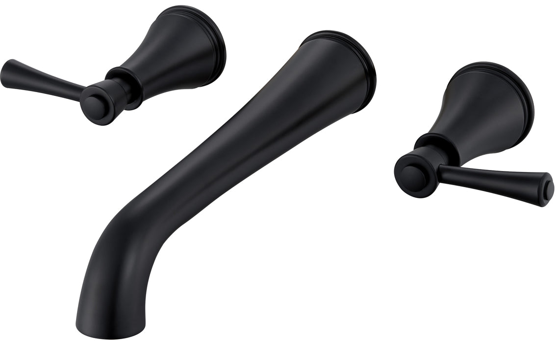 SITGES High Flow Matte Black Wall Mount Bathtub Faucet with Two Level Handles, Extra-long 10.5" Spout Reach Solid Brass Wall Tub Filler with Rough-in Valve included