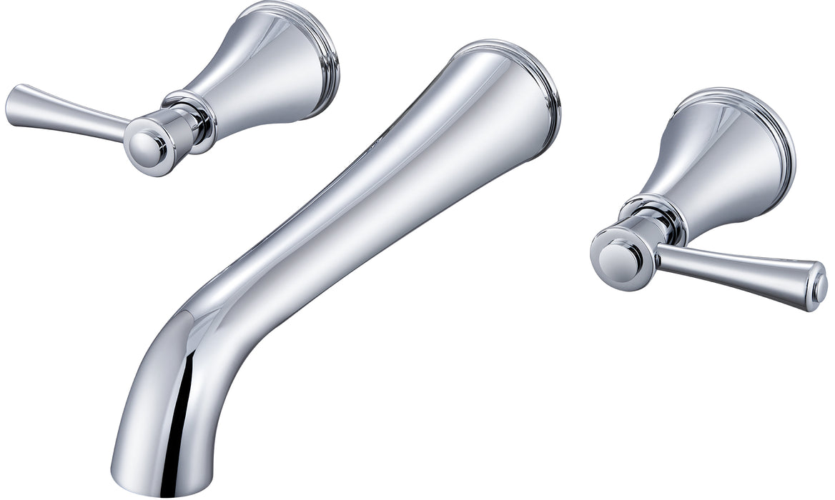 SITGES High Flow Chrome Wall Mount Bathtub Faucet with Two Level Handles, Extra-long 10.5" Spout Reach Solid Brass Wall Tub Filler with Rough-in Valve included