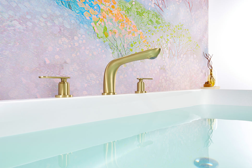 SITGES Classic Bathtub Faucet,2-Handle Brushed Gold Tub Filler,3-Hole Widespread Roman Tub Faucet,High Flow Deck Mount Bath Tub Faucet with Valve Included