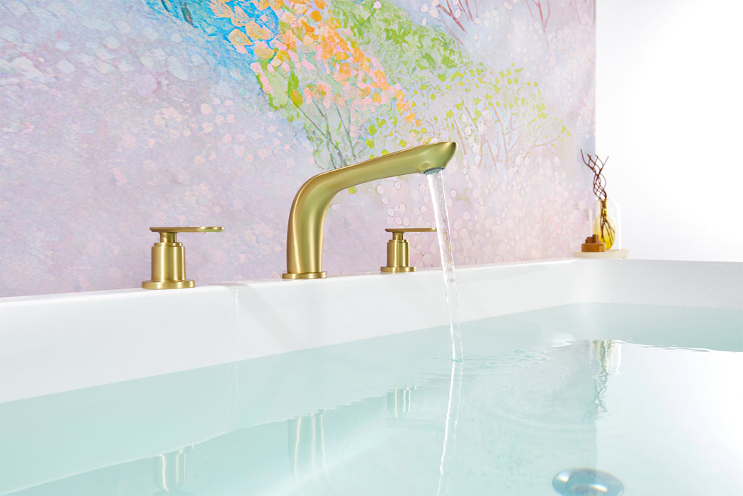 SITGES Classic Bathtub Faucet,2-Handle Brushed Gold Tub Filler,3-Hole Widespread Roman Tub Faucet,High Flow Deck Mount Bath Tub Faucet with Valve Included