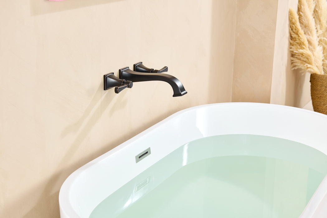 Wall Mount Tub Faucet,Oil Rubbed Bronze High-Flow 2-Handle Tub Filler,10-Inch Square Spout with Engineered Curves, Solid Brass, Rough-In Valve Included,KOTTISAARI