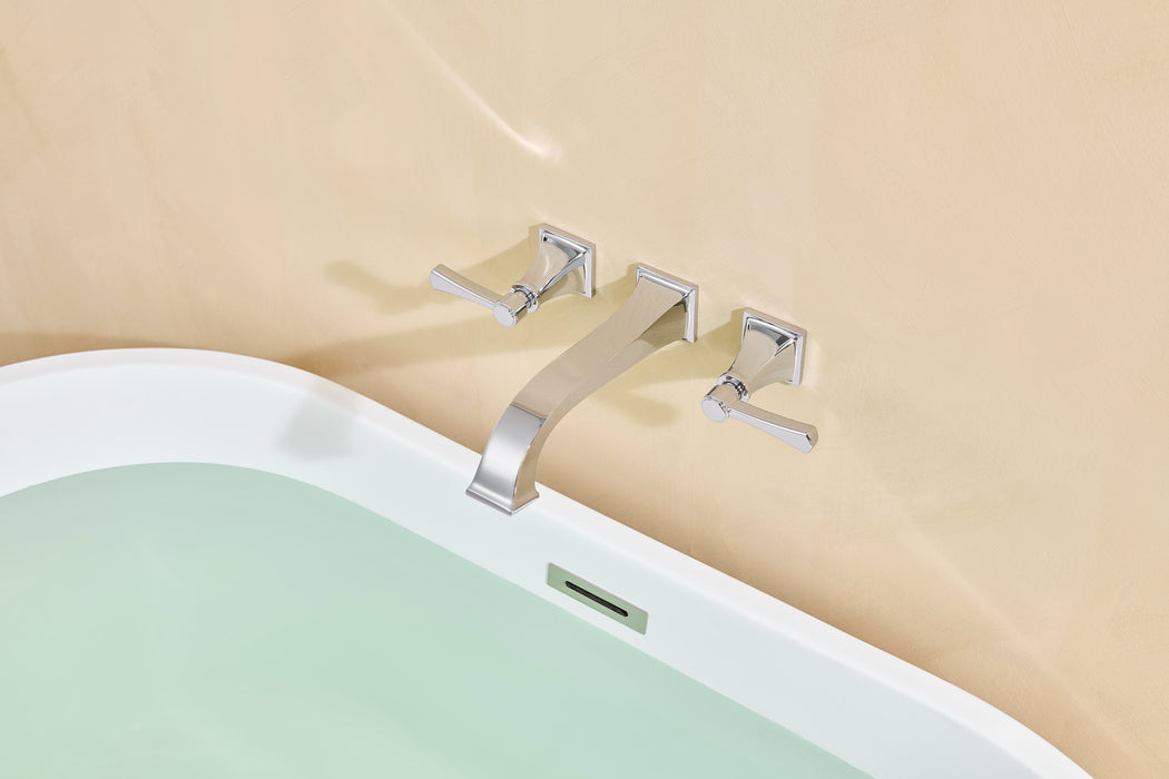 Wall Mount Tub Faucet,Chrome High-Flow 2-Handle Tub Filler,10-Inch Square Spout with Engineered Curves, Solid Brass, Rough-In Valve Included,KOTTISAARI
