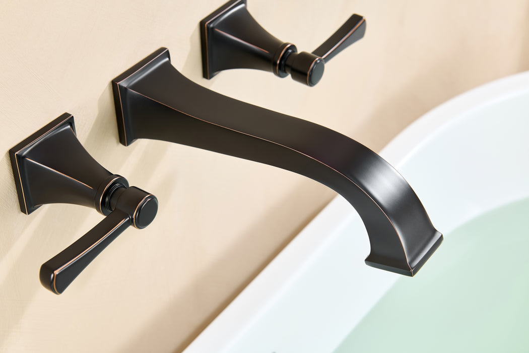 Wall Mount Tub Faucet,Oil Rubbed Bronze High-Flow 2-Handle Tub Filler,10-Inch Square Spout with Engineered Curves, Solid Brass, Rough-In Valve Included,KOTTISAARI