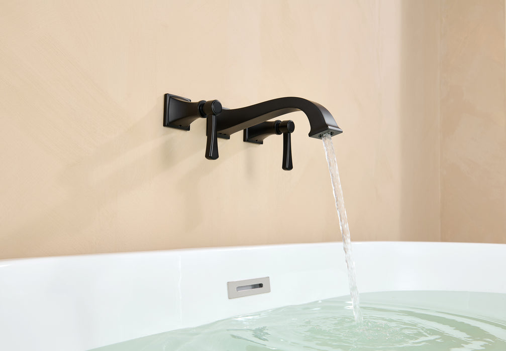 Wall-Mount Tub Faucet,Matte Black High-Flow 2-Handle Tub Filler,10-Inch Square Spout with Engineered Curves, Solid Brass, Rough-In Valve Included,KOTTISAARI