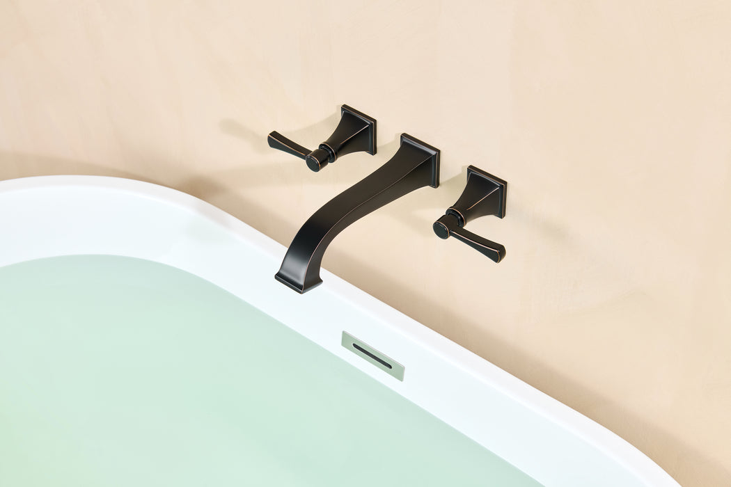 Wall Mount Tub Faucet,Oil Rubbed Bronze High-Flow 2-Handle Tub Filler,10-Inch Square Spout with Engineered Curves, Solid Brass, Rough-In Valve Included,KOTTISAARI
