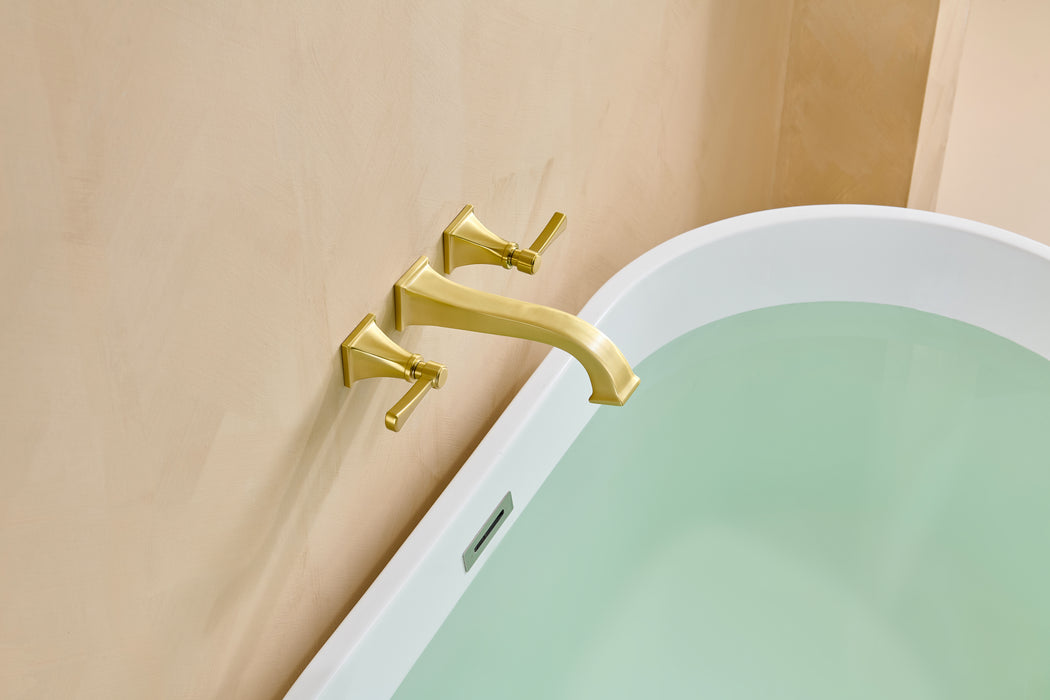 Wall Mount Tub Faucet,Brushed Gold High-Flow 2-Handle Tub Filler,10-Inch Square Spout with Engineered Curves, Solid Brass, Rough-In Valve Included,KOTTISAARI