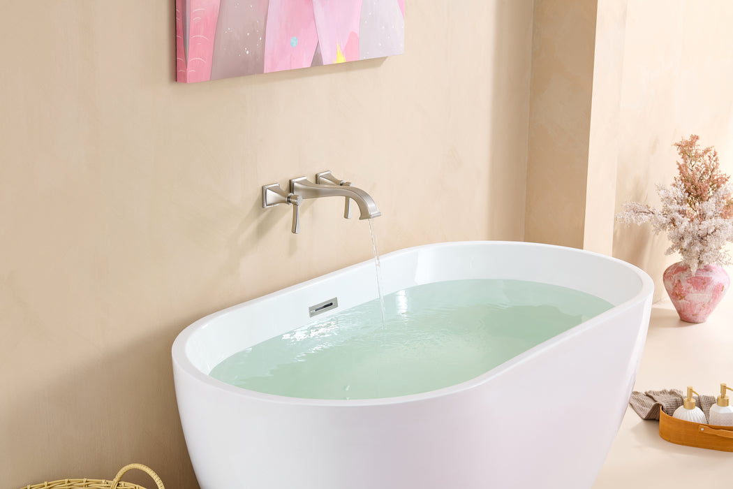 Wall Mount Tub Faucet,Brushed Nickel High-Flow 2-Handle Tub Filler,10-Inch Square Spout with Engineered Curves, Solid Brass, Rough-In Valve Included,KOTTISAARI