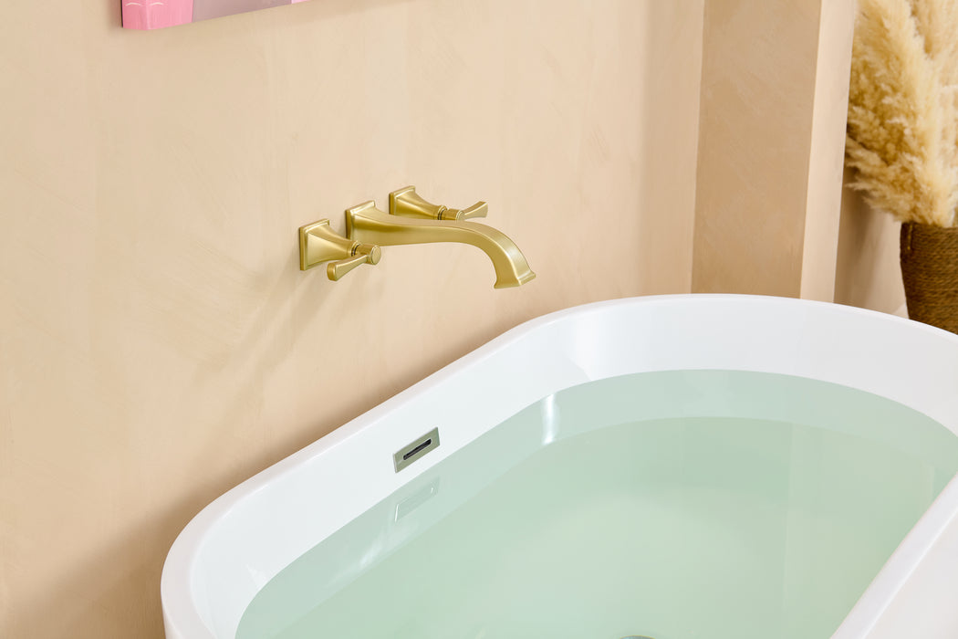 Wall Mount Tub Faucet,Brushed Gold High-Flow 2-Handle Tub Filler,10-Inch Square Spout with Engineered Curves, Solid Brass, Rough-In Valve Included,KOTTISAARI
