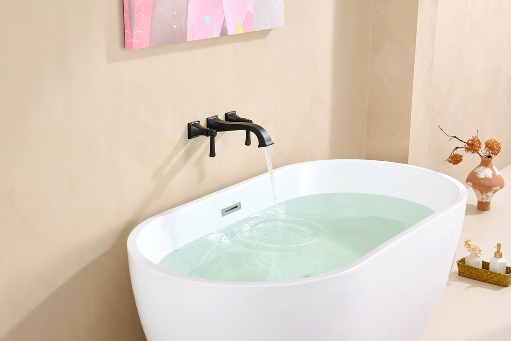 Wall-Mount Tub Faucet,Matte Black High-Flow 2-Handle Tub Filler,10-Inch Square Spout with Engineered Curves, Solid Brass, Rough-In Valve Included,KOTTISAARI