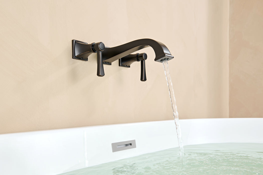 Wall Mount Tub Faucet,Oil Rubbed Bronze High-Flow 2-Handle Tub Filler,10-Inch Square Spout with Engineered Curves, Solid Brass, Rough-In Valve Included,KOTTISAARI
