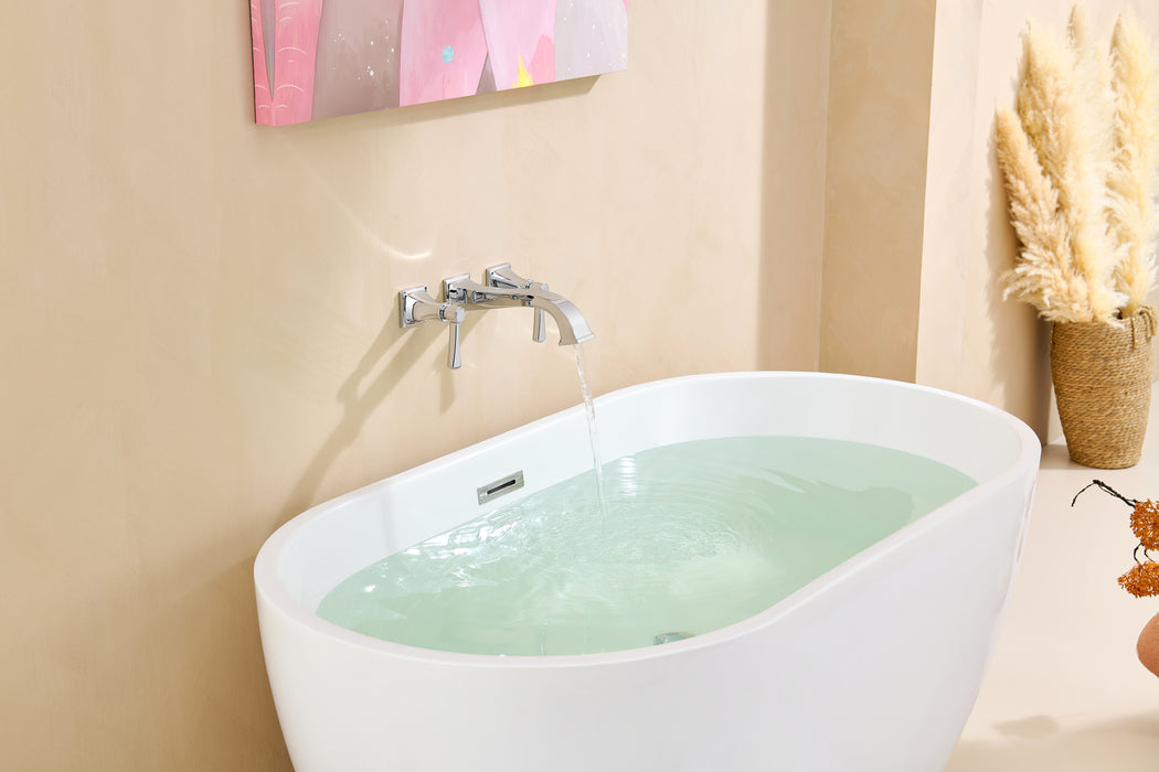 Wall Mount Tub Faucet,Chrome High-Flow 2-Handle Tub Filler,10-Inch Square Spout with Engineered Curves, Solid Brass, Rough-In Valve Included,KOTTISAARI