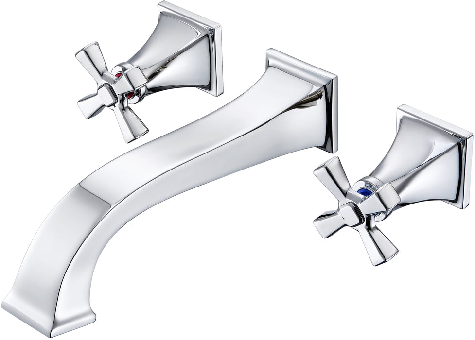 Wall-Mount Tub Faucet,Chrome High-Flow Tub Filler,Dual Cross Handles,10-Inch Square Spout with Engineered Curves,Solid Brass,Rough-In Valve Included – KOTTISAARI