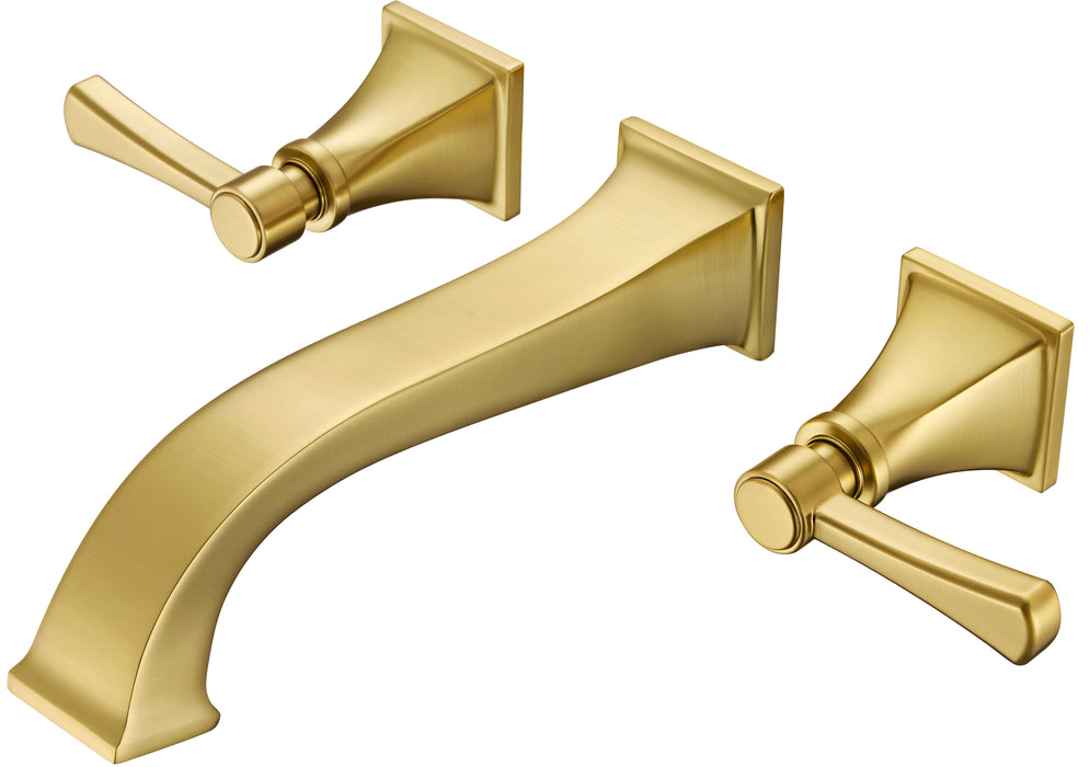 Wall Mount Tub Faucet,Brushed Gold High-Flow 2-Handle Tub Filler,10-Inch Square Spout with Engineered Curves, Solid Brass, Rough-In Valve Included,KOTTISAARI