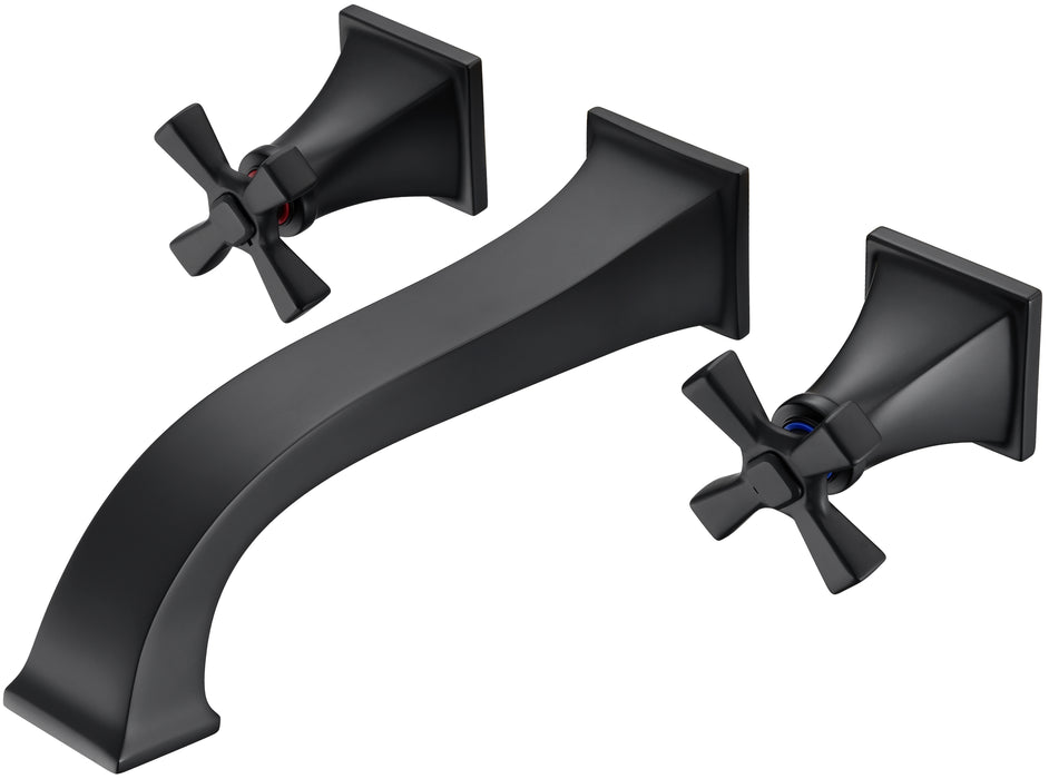 Wall-Mount Tub Faucet,Matte Black High-Flow Tub Filler,Dual Cross Handles,10-Inch Square Spout with Engineered Curves,Solid Brass,Rough-In Valve Included – KOTTISAARI