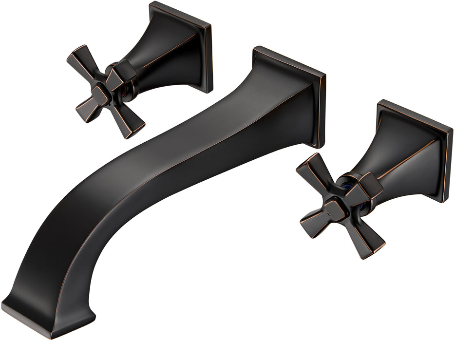 Wall-Mount Tub Faucet,Oil Rubbed Bronze High-Flow Tub Filler,Dual Cross Handles,10-Inch Square Spout with Engineered Curves,Solid Brass,Rough-In Valve Included – KOTTISAARI