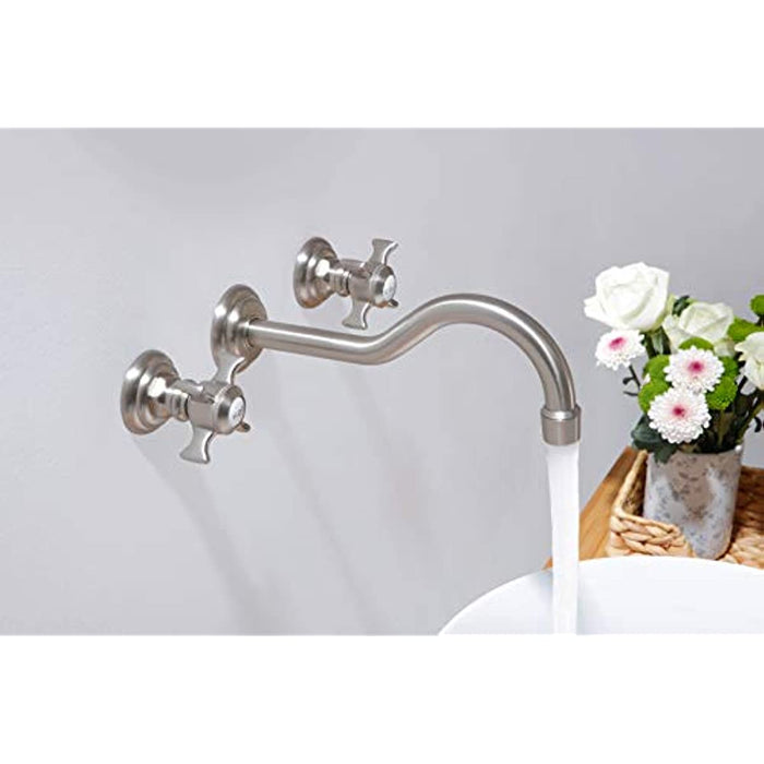 SITGES Wall Faucet,Two Handle Bathroom Sink Wall Mount Faucet with Rough in Valve Included,Brushed Nickel