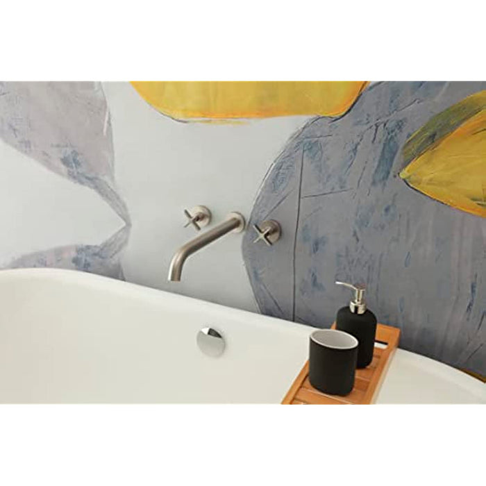 Wall Mount Tub Filler,Two Cross Handle Bathtub Faucet,Extra Long Spout Reach with High Water Flow,Brass Rough in Valve Included,Nickel Brushed