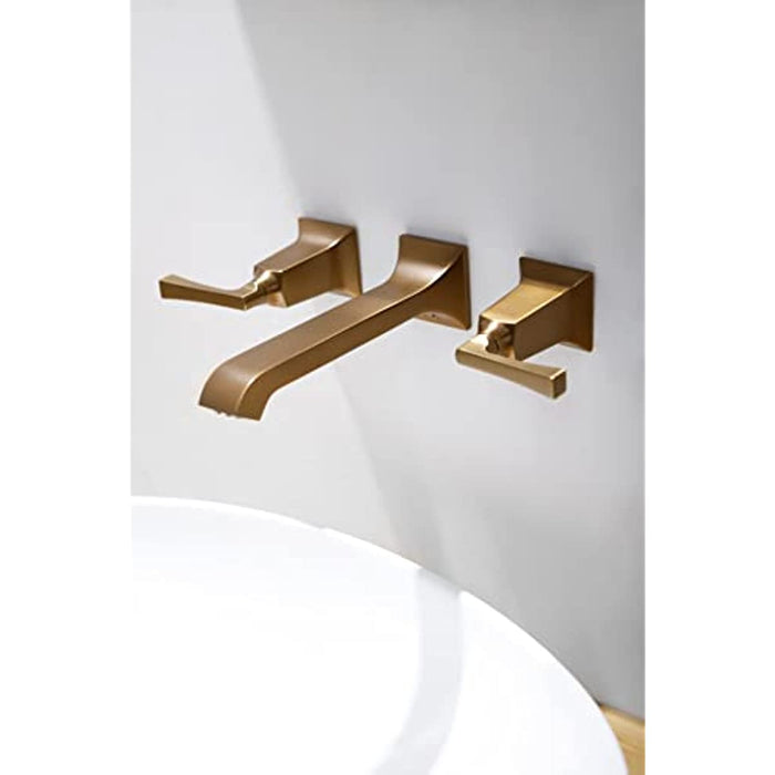 SITGES Bathroom Wall Faucet, Heavy Duty, Brass Constructed Wall Mount Faucet with Metal Lever Handles, Rough in Valve Included, Brushed Champagne Bronze