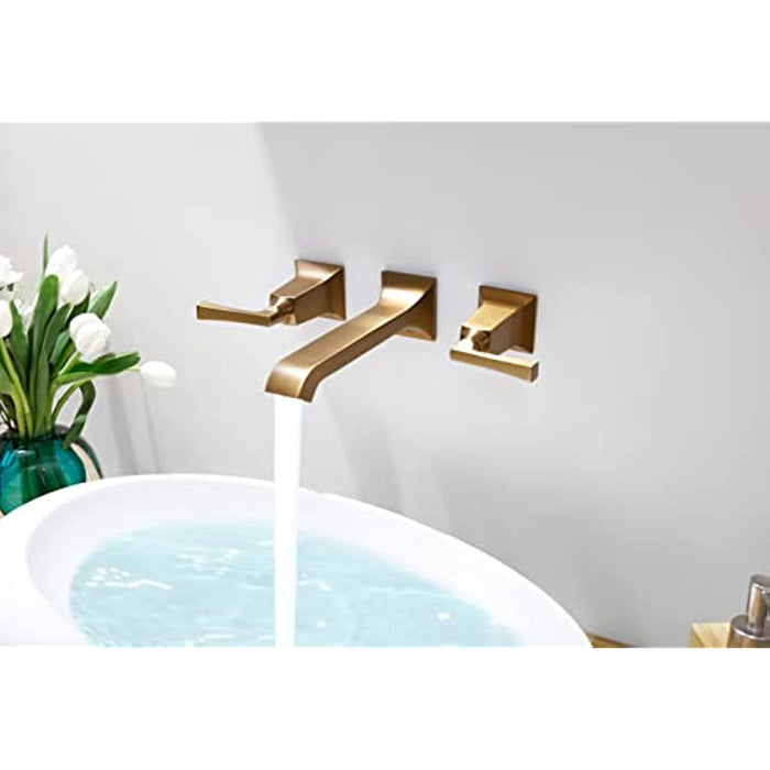 SITGES Bathroom Wall Faucet, Heavy Duty, Brass Constructed Wall Mount Faucet with Metal Lever Handles, Rough in Valve Included, Brushed Champagne Bronze