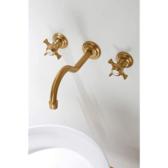 SITGES Antique Wall Faucet,Two Handle Bathroom Sink Wall Mount Faucet with Rough in Valve included,Gold Brushed