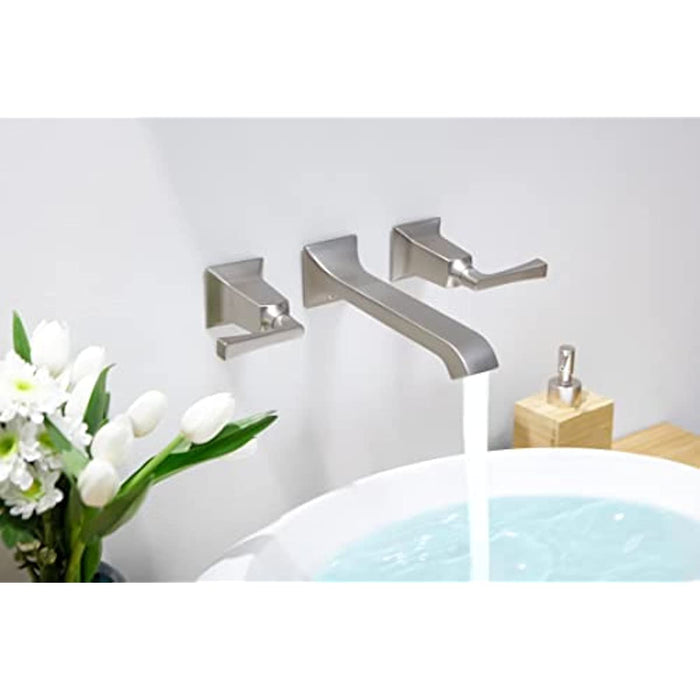 SITGES Bathroom Wall Faucet, Heavy Duty, Brass Constructed Wall Mount Vanity Faucet with Metal Lever Handles, Rough in Valve Included,Matte Brushed Nickel