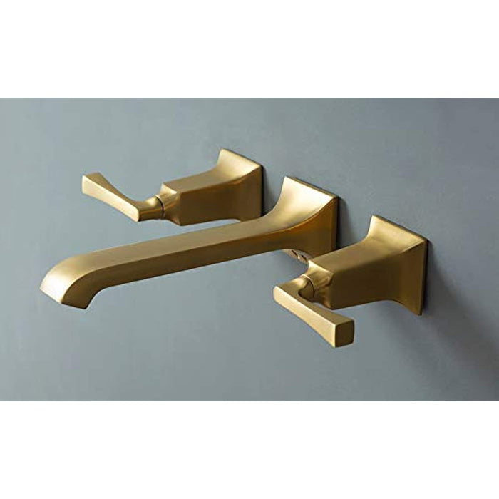 SITGES Bathroom Wall Faucet, Heavy Duty, Brass Constructed Wall Mount Faucet with Metal Lever Handles, Rough in Valve Included (Brushed Gold)