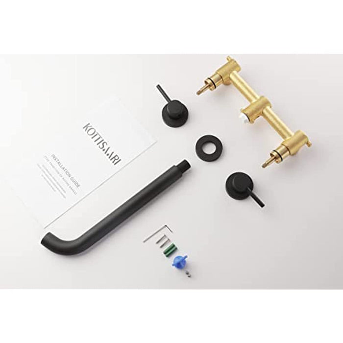 Wall Mount Tub Filler,Two Round Handle Bathtub Faucet,Extra Long Spout Reach with High Water Flow,Brass Rough in Valve Included,Matte Black.