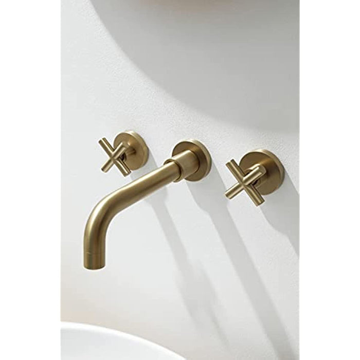 SITGES Gold Bathroom Faucet, Double Handle Wall Mount Bathroom Sink Faucet and Rough in Valve Included (Gold)