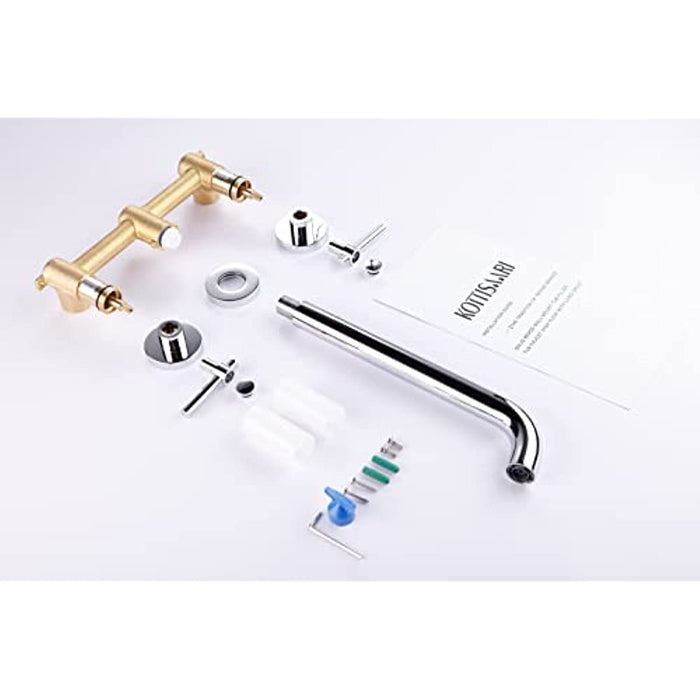 Wall Mount Tub Filler,Two Handle Bathtub Faucet, Extra Long Spout Reach with High Water Flow, Brass Rough in Valve Included,Chrome