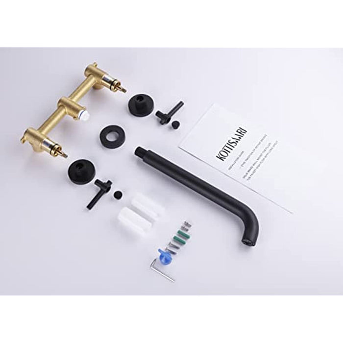 Wall Mount Tub Filler,Two Handle Bathtub Faucet, Extra Long Spout Reach with High Water Flow, Brass Rough in Valve Included,Matte Black