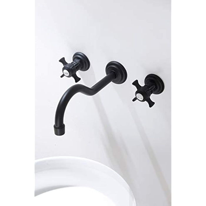 SITGES Antique Wall Faucet,Two Handle Bathroom Sink Wall Mount Faucet with Rough in Valve included,Matte Black