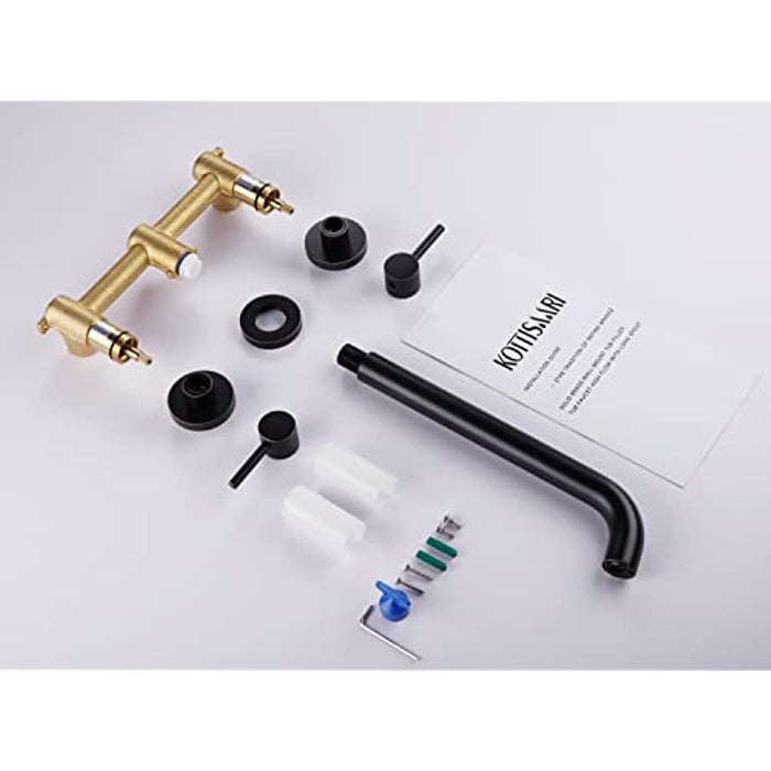 Wall Mount Tub Filler,Two Round Handle Bathtub Faucet,Extra Long Spout Reach with High Water Flow,Brass Rough in Valve Included,Oil Rubbed Bronze