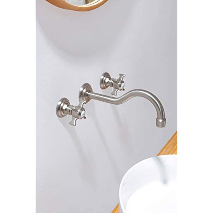 SITGES Wall Faucet,Two Handle Bathroom Sink Wall Mount Faucet with Rough in Valve Included,Brushed Nickel