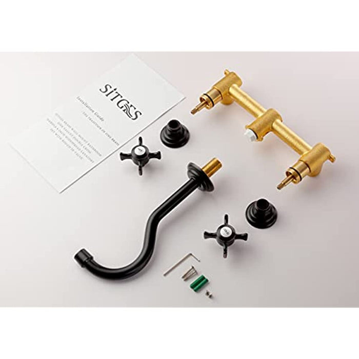 SITGES Antique Wall Faucet,Two Handle Bathroom Sink Wall Mount Faucet with Rough in Valve Included,Oil Rubbed Bronze