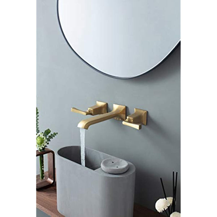 SITGES Bathroom Wall Faucet, Heavy Duty, Brass Constructed Wall Mount Faucet with Metal Lever Handles, Rough in Valve Included (Brushed Gold)